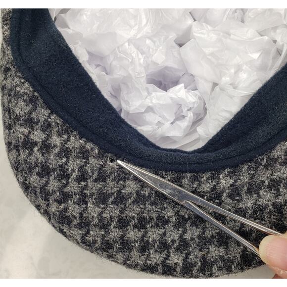 Vtg L.L. BEAN Harris Tweed Houndstooth Wool Newsboy Driving Cap Gore-Tex *Flaws* - Picture 12 of 13